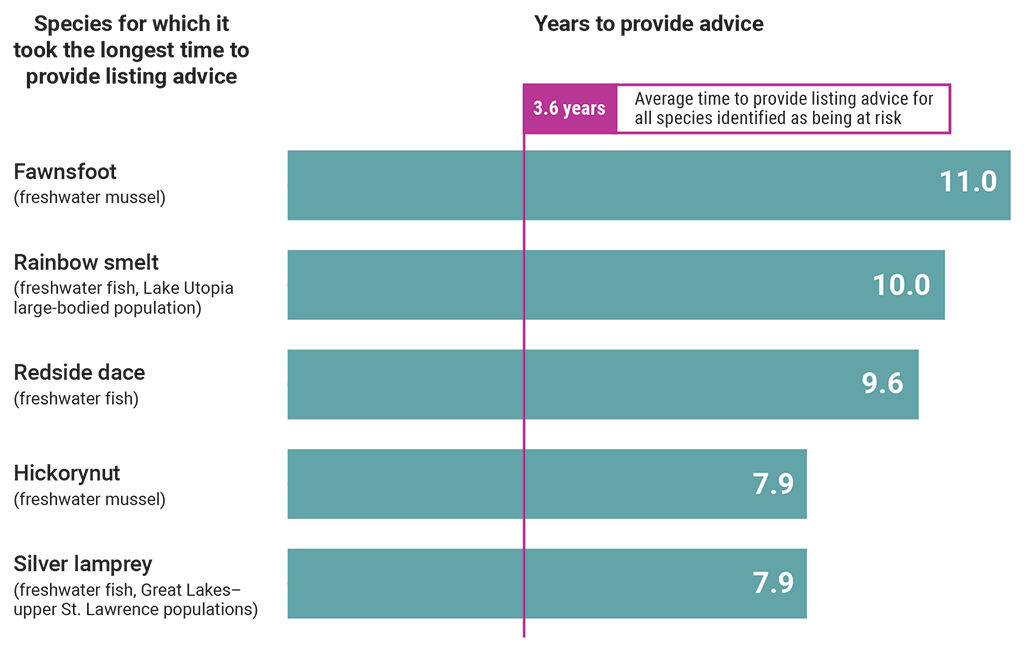 Graph showing number of years to provide listing advice for species for which it took the longest time to provide advice