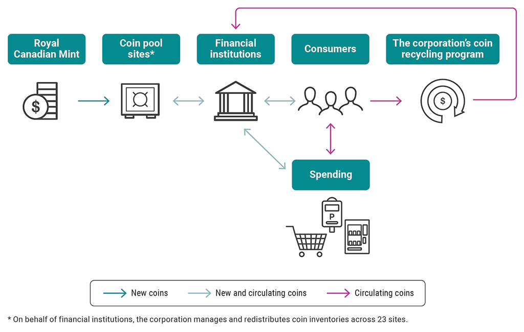 Chart showing the circulation and recycling of domestic coins