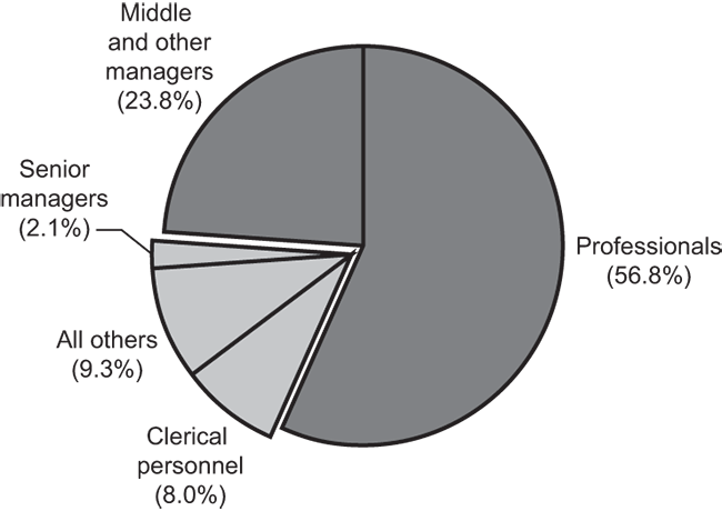 Pie Chart showing the distribution of employees in the Office of the Auditor General of Canada according to major occupational groups