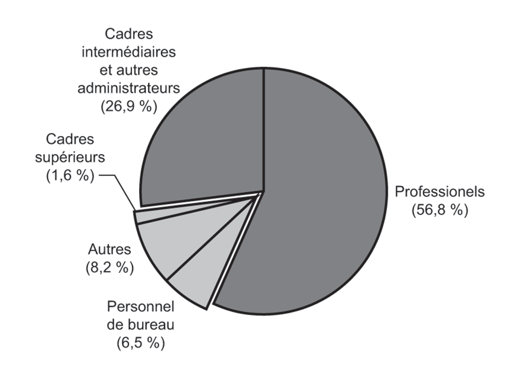 Diagramme à secteurs illustrant la répartition des employés du Bureau du vérificateur général selon les principaux groupes de professions