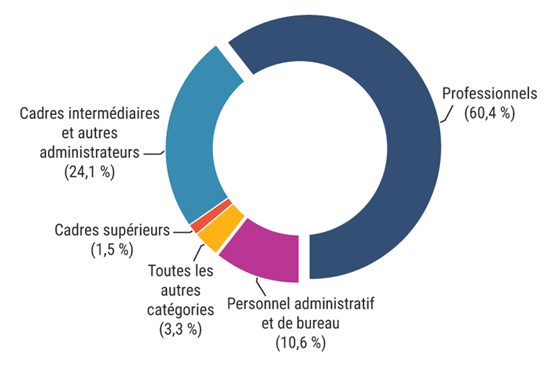 Diagramme à secteurs illustrant la répartition des employés du Bureau du vérificateur général selon les principaux groupes de professions