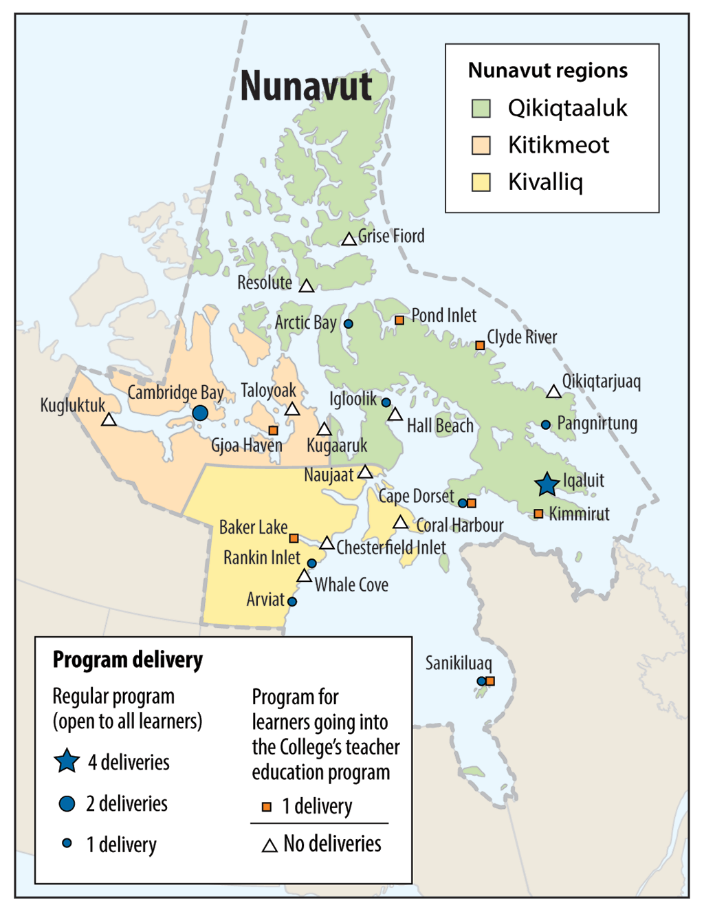 Map showing how many times the College Foundation program was offered in 25 communities over 5 school years