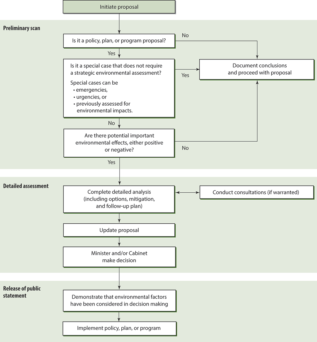 Flow chart of steps to apply the Cabinet directive to proposals