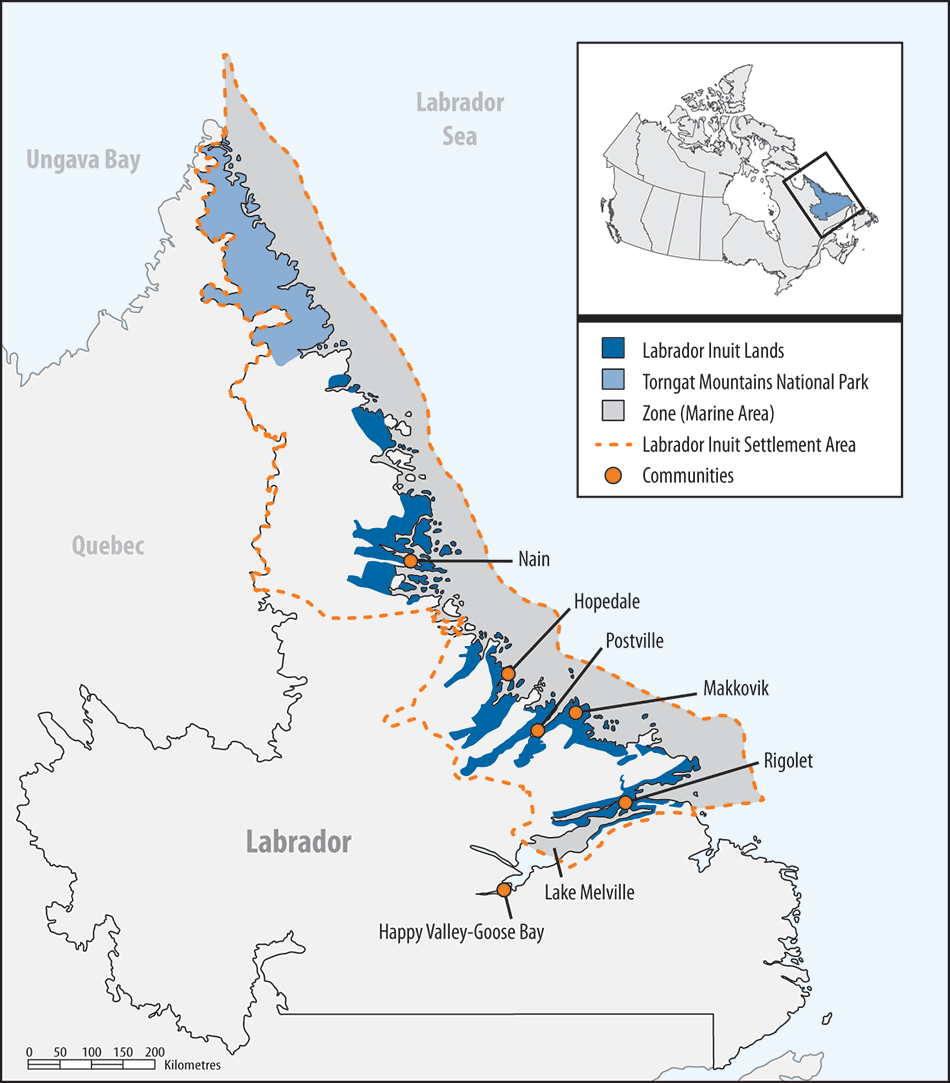 Map showing the location of the Labrador Inuit Settlement Area