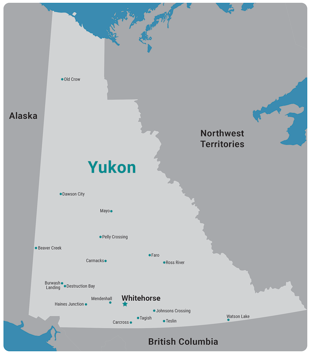 Map showing the locations of Yukon’s communities